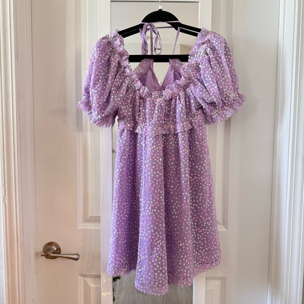 BuddyLove “Jac Puff” Lavender Sequin Floral Dress – Size Medium (NWT) - Picture 4 of 7